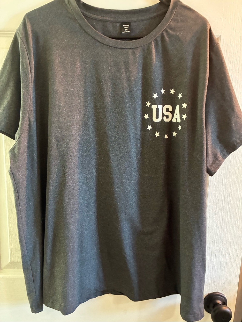 SHEIN Curve USA Flag Graphic T-Shirt 4XL Fits Men's 2XL Gray Tee